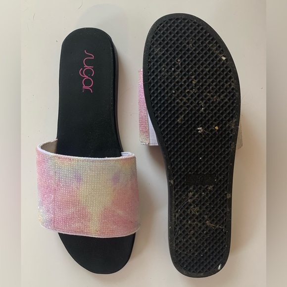 SUGAR SAHARA POOL SLIDE SANDAL White/Silver/Pink Rhinestone Rubber Sole Sz9 NWOT - Picture 4 of 8